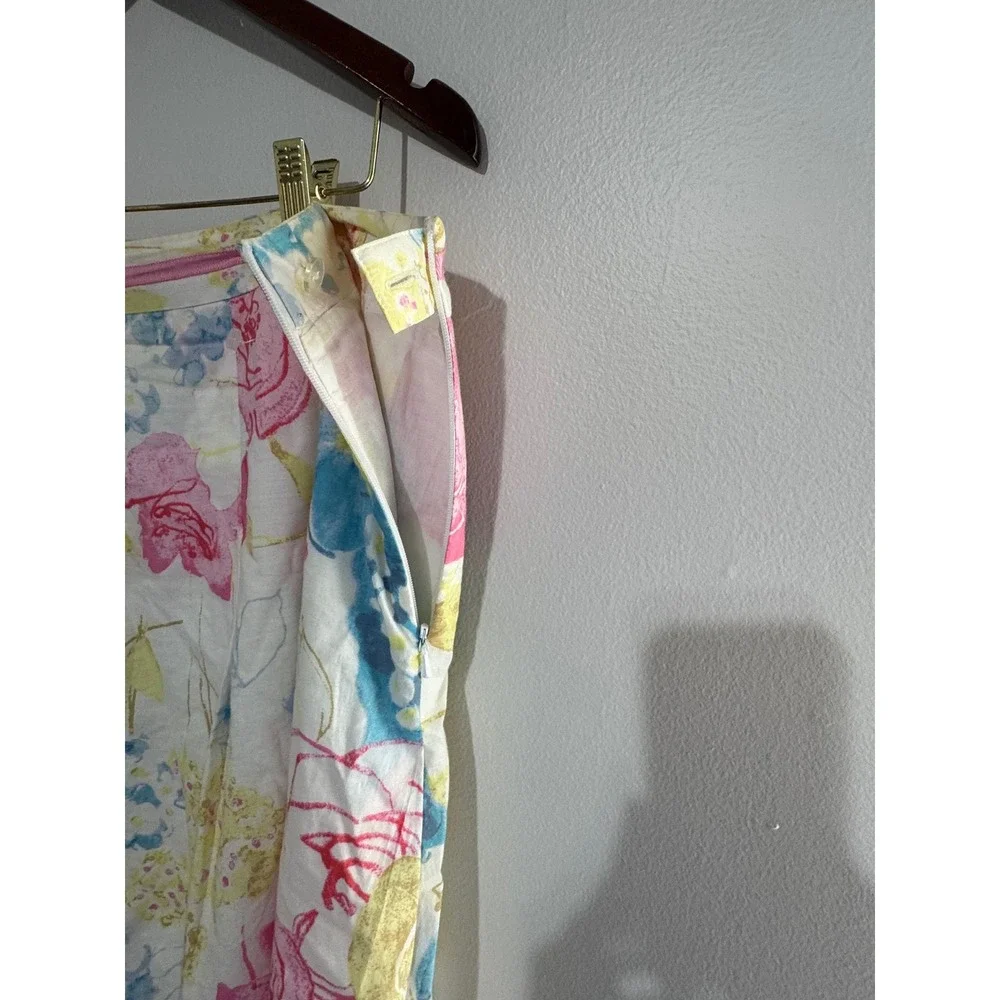 Sigrid Olsen Floral Watercolor Linen Blend Skirt Vintage Grandma Pleated Skirt - Picture 6 of 9